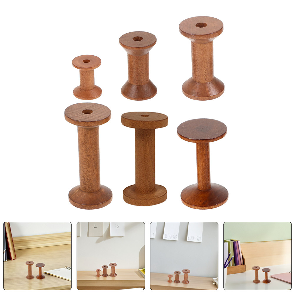 Thread Bobbins Empty - 6 Stück Vintage-Holzgarnspulen Rustikale Handgemachte Spulen