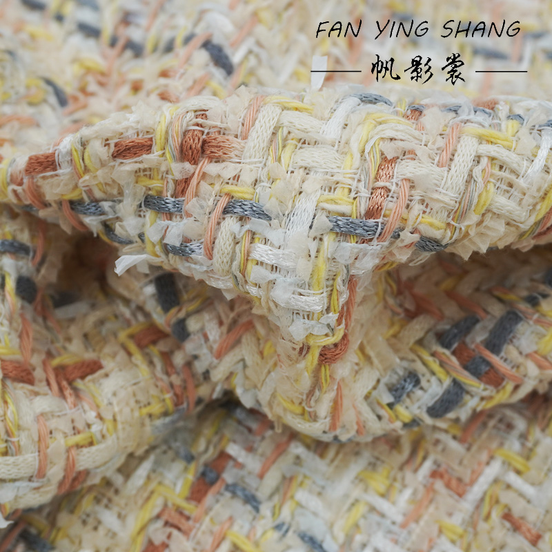 Sewing Tweed - 2026 Neue Mode Weiß-Grau-Orange Schmetterlings-Gaze-Tweed-Stoff für