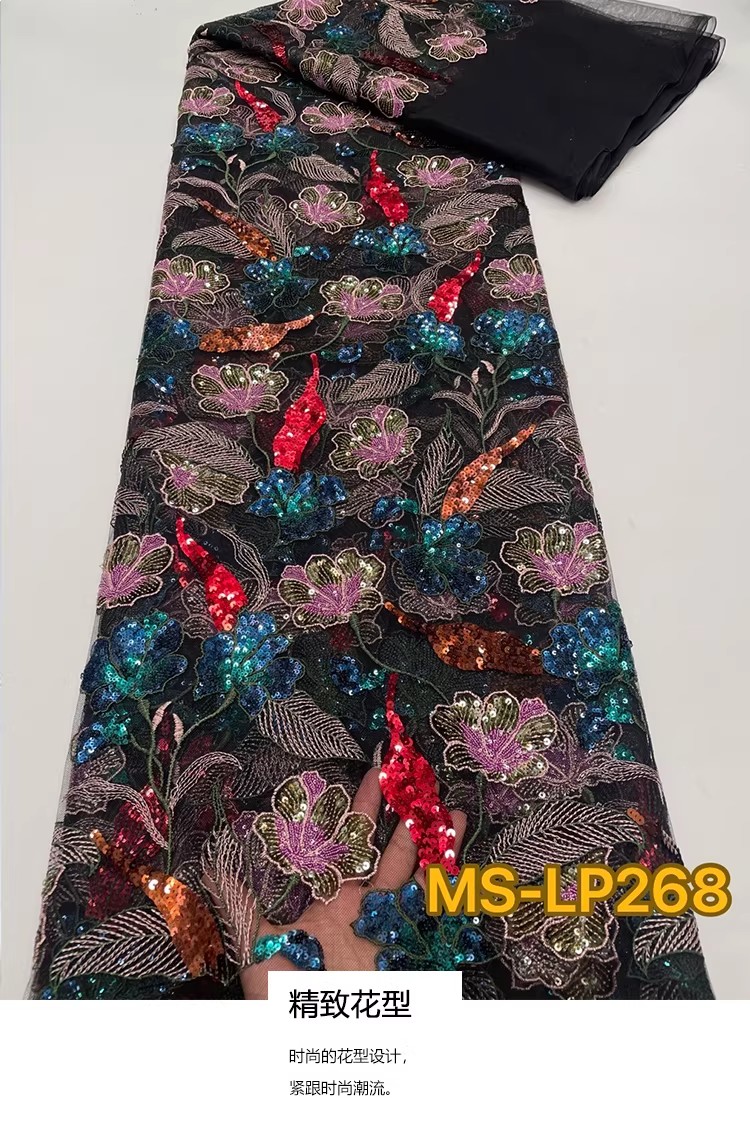Sewing Net - 1 Yard Luxuriöser, zweifarbiger Perlen-Blumen-Pailletten-Stickstoff für