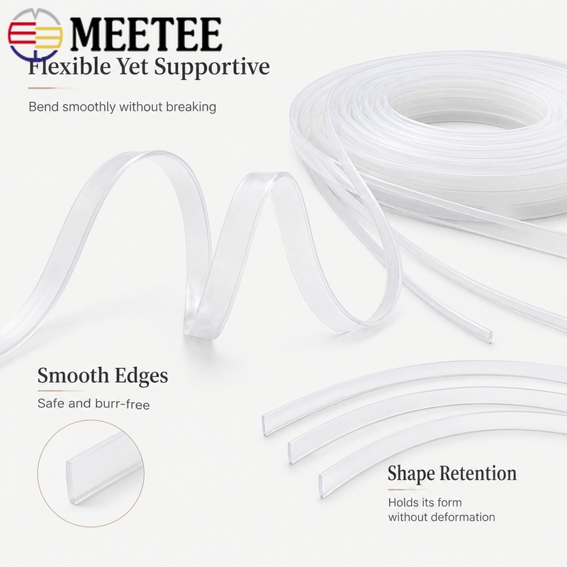 Textile Sewing Support - 5M 4-12x1,3-2mm Klarer Kunststoff-Korsett-Verstärkungsstreifen, BH-Seitenstützband für